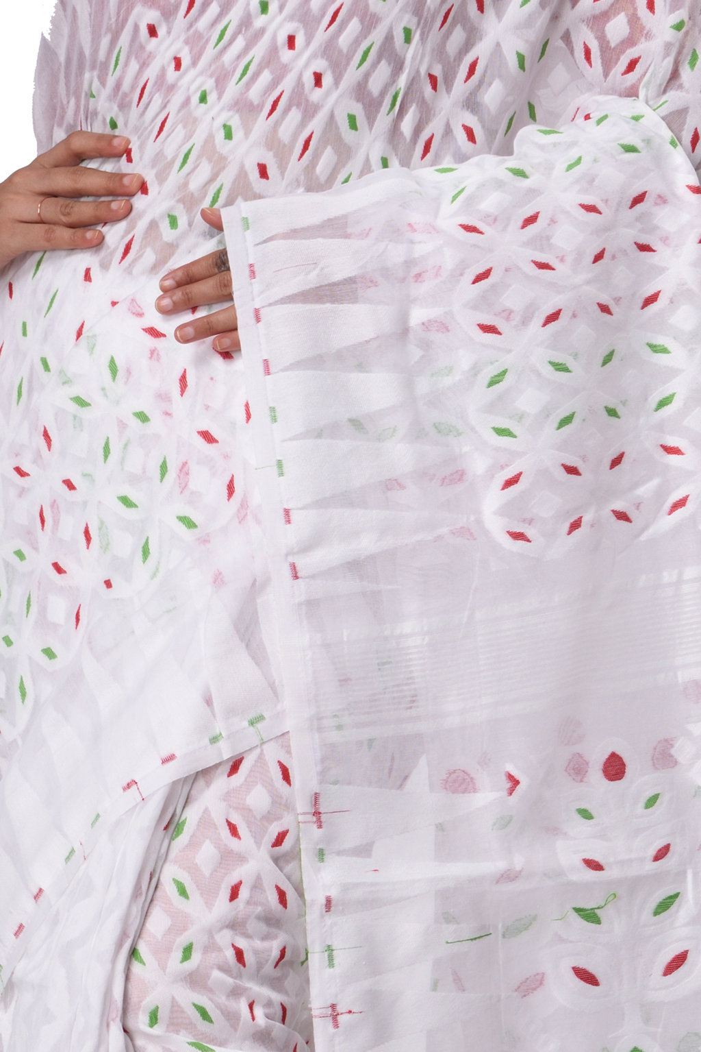 White Pure Cotton Minakari_Jmdni Jamdani Saree (694)